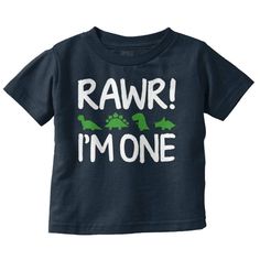 Brisco Brands Rawr I'm One | Dinosaur First Birthday Dino Adorable Toddler Infant T Categories Christian Strong Garden of Weedin Life Is Crap Meadow Creek Redneck Outfitters Tactical Tees Patriotic Seasonal Hometown Country Strong Gill McFinn Its A Farmers Life Novelty Other $0.00 $0.00 $0.00 Description Size Chart Payment Shipping Returns Rawr. They're the one. The dinosaur warrior. The king or queen of the Cretaceous period. He is definitely the one and he's now one! One whole year since his p Dinosaur Warrior, First Birthday Dinosaur, 1st Birthday Boy Shirt, Toddler Graphic Tee, Birthday Dinosaur, Happy Birthday Baby, 1st Birthday Gifts, Birthday Boy Shirts, Crew Neck Tshirt