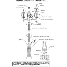 an old fashioned street light with instructions on the front and back side, including all parts labeled