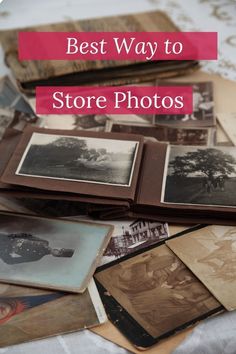 many old photos are stacked on top of each other with the words best way to store photos