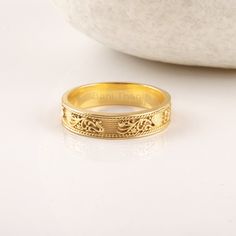 Minimal 925 Sterling Silver Ring - Solid Gold Plated Ring - Vintage Ring - Miniature Embossed Stacking Band - Floral Pattern Wedding Ring Item Code: BJ8949 Metal: 925 Sterling Silver NOTE: The whole ring have Genuine 925 Sterling Silver ONLY Rich Look, High Quality Black Rhodium Plating with 0.25 Micron Rose Gold and Gold Plating on encircling bands. * Please note that there will be slight variations in the actual product that you receive. * All our jewelry is Micron Plated which is higher quali Gold Etched Rings For Wedding, Intricate Engraved Toe Ring For Anniversary, Traditional Etched Wedding Rings, Hallmarked Filigree Toe Ring For Wedding, Decorative Band Engraved Ring As Gift, Marriage Engraved Ring With Intricate Design, Gold Bands With Intricate Design For Gifts, Hallmarked Band Rings For Gifts, Hallmarked Band Rings As Gift