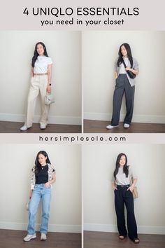 4 Uniqlo Necessities You Want in Your Closet - Her Easy Sole Uniqlo Outfits Women, Tailored Linen Pants Outfit, Uniqlo Work Outfit, Casual Minimalist Outfit Women, Uniqlo Women Outfit Work, Uniqlo Outfit Ideas, Daily Outfit Ideas Casual, Basic Outfits Minimalist Wardrobe, Uniqlo Women Outfit Casual