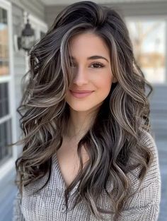 Gray Ombre Hair, Grey Hair Transformation, Brunette Hair With Highlights, Blending Gray Hair, Gray Hair Highlights, Highlights Brown Hair, Winter Hair