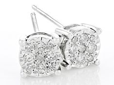 0.50ctw round white diamond, rhodium over 14k white gold cluster stud earrings. Measure approximately 3/16"L x 3/16"W and have push back backings. White Diamond Cluster Earrings With Accents, White Cluster Diamond Earrings With Diamond Accents, White Cluster Diamond Earrings With Accents, Silver Cluster Earrings With Diamond Accents, White Cluster Earrings With Diamond Accents, Silver Cluster Diamond Cut Earrings, White Diamond Cluster Earrings With Diamond Accents, White Cluster Diamond Cut Earrings, Silver Cluster Earrings With Pave Setting