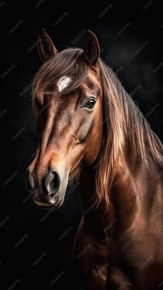 a brown horse standing in the dark with its head turned to the side and it's eyes closed