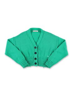 Cotton Cardigan By Marni. Featuring: V-neck Buttons Fastening Long Sleeves Dishvelled Details Contrasting Logo Embroidery At Front Rib Trims Composition: 100% cotton Green Cotton V-neck Cardigan, Green Cotton V-neck Outerwear, Gucci Shop, Versace Designer, Versace Shop, Chloe Purses, Full Look, Kenzo Kids, Cotton Cardigan