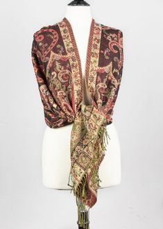 Cashmere Scarf with Metallic Gold & Red Paisley Pattern - #93 - These cashmere scarves are the ideal winter accessory! With so many different colors and designs to choose from, you're sure to find the perfect scarf for everyone on your gift list - including yourself. Best of all, they look great with handmade jewelry designs.approximate size: 26x66 inches100% Cashmere with Gold Thread Scarves, Scarves, Cherry Tree Beads, Cashmere Scarf with Metallic Gold & Red Paisley Pattern - #93 Elegant Multicolor Fall Shawl, Elegant Multicolor Shawl For Fall, Multicolor Pashmina Scarves With Paisley Print, Winter Paisley Print Pashmina Scarf, Winter Pashmina Scarf With Paisley Print, Winter Paisley Print Pashmina Scarves, Brown Pashmina Scarves For Winter, Red Shawl Scarves For Fall, Red Shawl Scarf One Size