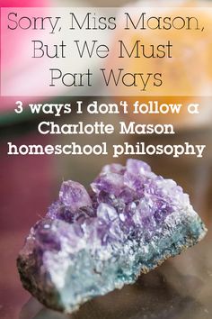 a purple rock with the words sorry, miss mason, but we must part ways 3 ways i don't follow a charlotte mason homeschool photography