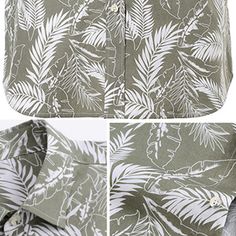 Holiday Beach Leaves Short Sleeve Shirt Features：  Product ID:SS0004 Material:Cotton Season:Summer Color:Black,Blue,White,Gray  Size Chat： Summer Khaki Shirt, Khaki Relaxed Fit Top For Vacation, Relaxed Fit Khaki Top For Vacation, Green Plant Print Top For Beach, Casual Leaf Print Tops For Vacation, Beach Leaves, Holiday Beach, Summer Color, Summer Colors