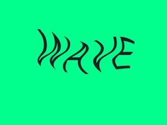 the word e is written in black on a green background with wavy lines and letters