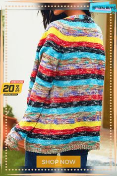 Plus Size Long Sleeve Casual Striped Sweater Coat Casual Multicolor Long Sleeve Cardigan, Multicolor Long Sleeve Cardigan, Multicolor Crew Neck Cardigan For Fall, Trendy Multicolor Long Sleeve Outerwear, Trendy Multicolor Outerwear For Fall, Trendy Multicolor Fall Outerwear, Multicolor Long-sleeved Sweater Coat For Spring, Multicolor Long Sleeve Sweater Coat For Fall, Multicolor Long Sleeve Sweater Coat For Spring