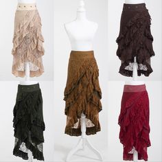 ♡ Designed in a unique free flowing 3 layered fashion that wraps around, this skirt is perfect for every occasion. It is made with 100% cotton and a beautiful lace pattern to keep you comfortable in every situation whether it is a festival or doing daily activities. Wear this skirt to feel magical and beautiful! Please pick your preferred color option from the drop-down menu above. ✦ Sizing Wrap around style - One size fits most From S - XL ✦ Colors - Brown - Massala - Beige - Green - Bordeaux - Lace Hi Low Skirt, Adult Fairy Skirt, Rag Skirt Midi, Festival Skirt, Skirt Tiered, Fair Outfits, Pirate Fashion, Fairy Skirt, Skirt Ruffle