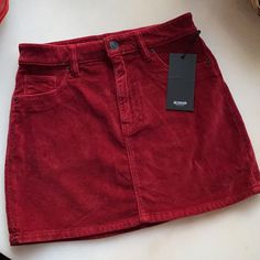 Hudson Deep Red Velvet Mini Skirt Front Zip And Button Closure Five Pocket Stretch Material Nwt Size 24 Hudson Jeans The Viper Velvet Mini Skirt In Port Red Mini Skirt With Button Closure, Red Outfits Casual, Red Velvet Mini Skirt, Red Mini Skirt Outfit, Red Velvet Clothes, Red Velvet Skirt, Red Denim Skirt, Deep Red Velvet, Red Clothes