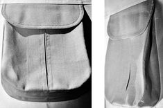 two pictures of the back and side pockets of a woman's jacket, one in black and white