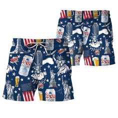 Coors Lights Liberties Swim Trunks | Coor Lights Summer Shorts Shorts For 4th Of July Beach Events, Short Shorts For 4th Of July Beach Events, Casual 4th Of July Swimwear For Vacation, Casual 4th Of July Vacation Swimwear, Casual Swimwear For 4th Of July Vacation, 4th Of July Beach Shorts, Blue Shorts For Beach And 4th Of July, Blue Bottoms For Beach On 4th Of July, Summer Beach Bottoms For 4th Of July