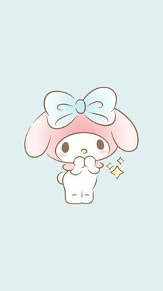 a cartoon bunny with a big bow on her head holding a small rabbit in its lap