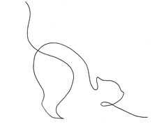 a black and white drawing of a cat with its tail curled in the shape of a heart