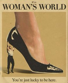 a woman's world magazine cover with a man holding up a shoe to the side