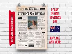 a newspaper with the words stephen's 70th birthday on it and an australian flag