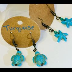 Look Your Best At The Beach This Summer! These Handmade Real Turquoise Earrings Will Have You Looking Fresh! Blue Dangle Earrings For The Beach, Turquoise Bohemian Earrings For Beach, Bohemian Turquoise Earrings For Beach, Ocean-inspired Turquoise Jewelry For Vacation, Turquoise Ocean-inspired Jewelry For Vacation, Blue Earrings For Vacation, Turquoise Earrings With Ear Wire For Summer, Casual Turquoise Earrings For Summer, Adjustable Drop Earrings For Vacation