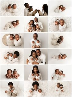 a collage of photos with different people and baby's names on them, all in white