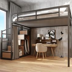 Double-decked second-floor bed, empty wrought iron loft elevated sheets, upper bed, lower table, Adult Loft Bed, Sofa Nordic, Apartemen Studio, Attic Bed, Loft Beds For Small Rooms, A Loft Bed, Loft Style Bedroom, Loft Bed Plans, Diy Loft