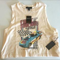 Nwt Forever 21 Racerback Tank Top Size 2x Cream Color With Vintage Race Car Image Perfect For Summer Or Over A Bathing Suit Top! Make An Offer!! Forever 21 Cotton Crop Top Tank Top, Spring Graphic Print Tank Crop Top, Summer Graphic Print Racerback Crop Top, Forever 21 Tops For Summer Streetwear, Forever 21 Summer Streetwear Top, Forever 21 Summer Graphic Print Tops, Forever 21 Graphic Print Summer Tops, Forever 21 Tops For Spring Streetwear, Forever 21 Casual Crop Top For Streetwear