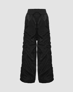 Details: Long cargo pants with front drawstring designBottom Length: LongMaterials:95% Polyester + 5% Spandex Stretch Nylon Wide-leg Parachute Pants, Nylon Techwear Pants With Functional Drawstring, Nylon Techwear Parachute Pants With Functional Drawstring, Utility Nylon Pants With Functional Drawstring, Baggy Athleisure Bottoms With Drawstring, Baggy Drawstring Bottoms For Athleisure, Wide Leg Pants With Drawstring For Streetwear, Wide Leg Streetwear Pants With Drawstring, Sporty Solid Parachute Pants With Drawstring