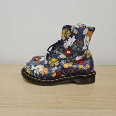 Dr Martens 1460 DF Darcy Wanderlust Flowers Floral Print Navy Leather Boots Uk 5 Condition is "used". Genuine Dr martens Pascal Darcy Floral, looks amazing. Size uk 5 Preloved but in very good condition, see all pictures.  Rare discontinued model. Great opportunity to grab a unique pair of DM's. Would look amazing with a floral dress! RRP £189 Trusted seller please see recent feedback for extra buying comfort. Any questions please ask. Dr Martens Pascal, Dr Martens 1460 Pascal, Boots Uk, Leather Boot, Navy Leather, Dr. Martens, Boot Shoes Women, Leather Boots, Floral Dress