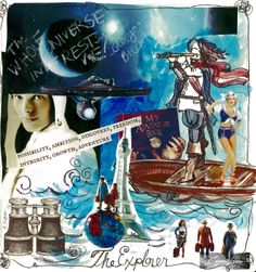 a collage of images with people in boats and other things on the ground, including an image of a woman wearing a sailor's hat