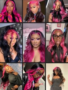 Pink Hair Streaks Black Women, Pink And Black Wig Install, Hot Pink Wig Black Women, Black And Pink Frontal Wig, Blonde Pink Hair Black Women, Blonde And Pink Wig Black Women, Black And Pink Wigs For Black Women, Pink Wigs For Black Women Dark Skin, Dark Pink Wigs For Black Women