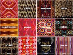 many different types of fabric with the words written in each language and colors on them