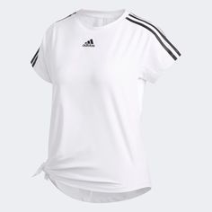 This Workout T-Shirt Keeps You Moving Through Yoga, Interval Training Or Boxing Class. It's Made From Sleek, Stretchy Fabric That Wicks Away Sweat So You Stay Dry. Cut For A Loose Fit, The Tee Can Be Tied At The Side When You Want To Work On Your Inversions. 3 Stripes Tie Tee Stay Dry Climalite Wicks Sweat To Keep You Dry In Every Condition Wear It Your Way This Tee Has A Side-Tie Hem, So You Can Switch Up The Shape Adidas Three Stripes Workout T-shirt, Adidas Moisture-wicking Tops For Workout, Adidas Moisture-wicking Workout Tops, Adidas Workout Tops With Short Sleeves, Adidas Graphic Print Workout T-shirt, Adidas Workout T-shirt Short Sleeve, Adidas Short Sleeve Moisture-wicking Top, Adidas Crew Neck Athleisure Top, Adidas Athleisure Crew Neck Top