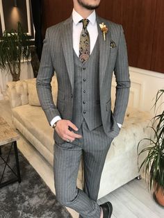 Suit Slim Fit BOJONI Lapel Jacket, Slim Fit Suit, Blazer Buttons, Sport Coat, Grey Stripes, Personal Style, Suit Jacket, Trousers, Slim Fit