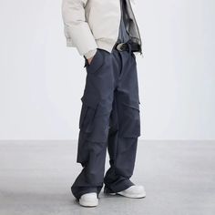 Urban Explorer Utility Pants - chiclara Cotton Wide-leg Cargo Pants For Winter, Winter Wide-leg Cargo Pants With Pockets, Winter Solid Color Full-length Cargo Pants, Winter Cotton Wide-leg Cargo Pants, Winter Full-length Solid Cargo Pants, Winter Wide-leg Cotton Cargo Pants, Winter Cargo Pants In Solid Color, Fitted Wide Leg Winter Cargo Pants, Winter Parachute Pants With Side Pockets