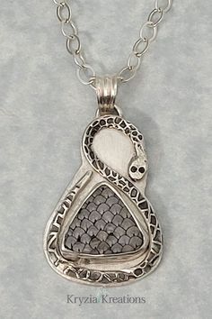 Wrasse Fossil Snakeskin Stone Snake Necklace. Sterling Silver Garden Serpent Necklace. Nickel-free Unique Snake-shaped Jewelry, Unique Engraved Snake Jewelry, Unique Silver Snake-shaped Necklace, Snakeskin Agate, Silver Snake Necklace, Silver Garden, Serpent Necklace, Snake Necklace Silver, Snake Necklace