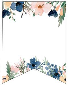 a white card with blue and pink flowers on it