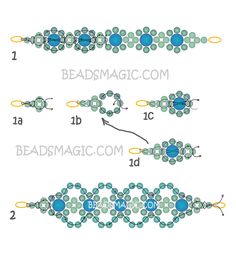 beading instructions for bracelets and necklaces with beads on each side, showing how to