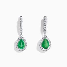 Effy Brasilica 14K White Gold Emerald and Diamond Drop Earrings Effy Jewelry, Emerald Earrings, Diamond Drops, Diamond Drop Earrings, White Stone, Round Diamonds, Gold Metal, Emerald, White Gold