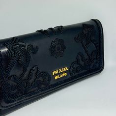 Authentic Prada Velvet/Leather Wallet. Good Used Condition Luxury Elegant Embossed Wallets, Luxury Vintage Wallets For Daily Use, Prada Card Holder, Prada Wallet Men, Prada Wallet On Chain, Bags Prada, Prada Wallet, Prada Bags, Prada Bag