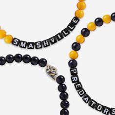 A whole new way to rep the team in style is here. Step up your fan fashion sense with this Nashville Predators 3 Pack Beaded Friendship Bracelet. These matching friendship bracelets have an all-over team-colored design and team logo displays, which makes them the perfect way to show your support for the Nashville Predators on gamedays and every day in between. Every bead bracelet design is the perfect addition to your outfit, whether you’re heading to the game, watching at home, or just hanging Matching Friendship Bracelets, Cool Friendship Bracelets, Make Friendship Bracelets, Friendship Bracelets With Beads, Fan Fashion, Nashville Predators, Beads Bracelet Design, Hanging Out With Friends, Our Friendship