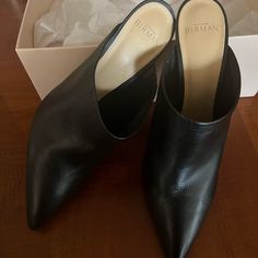 Very Good Condition Italian Leather Mules With Semi-Pointed Toes And Stiletto Heels. Comes With Box And Dust Bag. Size 11.5 (Us) Heel Height 4.5 Price Is Firm. Elegant Office Mules With Reinforced Heel, Formal Pointed Toe Mules With 4-inch Heel, Classic Formal Mules With 4-inch Heel, Designer Pointed Toe Mules For Formal Occasions, Formal Closed Toe Mules With Wrapped Heel, Formal Closed Toe Mules, Formal Fitted Closed Toe Mules, Formal Closed Toe Mules With 4-inch Heel, Elegant Closed Toe Mules With Reinforced Heel