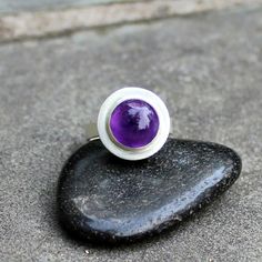 Amethyst Ring  Amethyst Silver Ring  Big Purple Gem Ring Round Cabochon Amethyst Ring, Round Amethyst Cabochon Gemstones, Round Cabochon Amethyst Gemstones, Modern Amethyst Rings In Round Shape, Modern Amethyst Round Rings, Modern Amethyst Birthstone Ring, Modern Amethyst Rings, Purple Cabochon Amethyst Ring, Modern Round Amethyst Ring