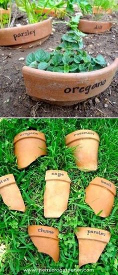 DIY upcycled garden markers from terra cotta pots. Garden Plant Markers, Garden Markers, Plant Markers, Creative Gardening, Landscaping Tips, Garden Care, Diy Plants