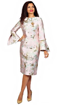 Diana 8740 1 piece Brocade Dress Colors: Champagne, Pink Sizes: 8, 10, 12, 14, 16, 18, 20, 22, 24