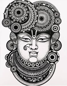 a black and white drawing of a woman's face with circles around her head