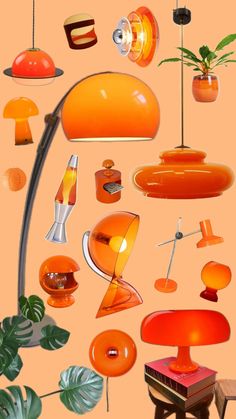 an assortment of orange colored objects and plants