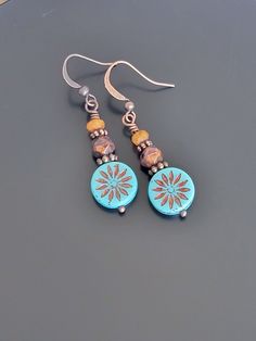 Rustic Czech Glass Bead Dangle Earrings 2024 Jewelry, Czech Glass Jewelry, Bead Dangle Earrings, Copper Accents, Wilmington Nc, Ear Rings, Rustic Brown, Beaded Dangle Earrings, Small Earrings