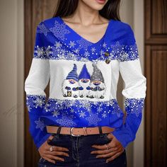 Elluis - Contemporary Collared Long Sleeve Shirt with Stunning Digital Print and Floral Gradient Casual V-neck Holiday Tops, Winter Blue Printed Tops, Cotton Long Sleeve Holiday Top, Holiday Long Sleeve Cotton Top, Long Sleeve Cotton Top For Holiday, Cotton Long Sleeve Top For Holidays, Blue Tops For Holiday And Fall Season, Blue Long Sleeve Christmas Tops, Holiday Long Sleeve Top With Graphic Print