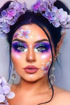 Creative Spring Makeup, Fairy Make Up Ideas, Fantasy Makeup Ideas, Make Up Designs