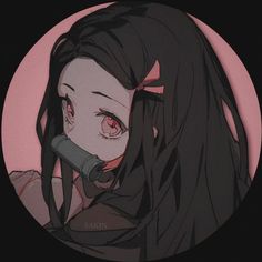 an anime character with long black hair and pink eyes